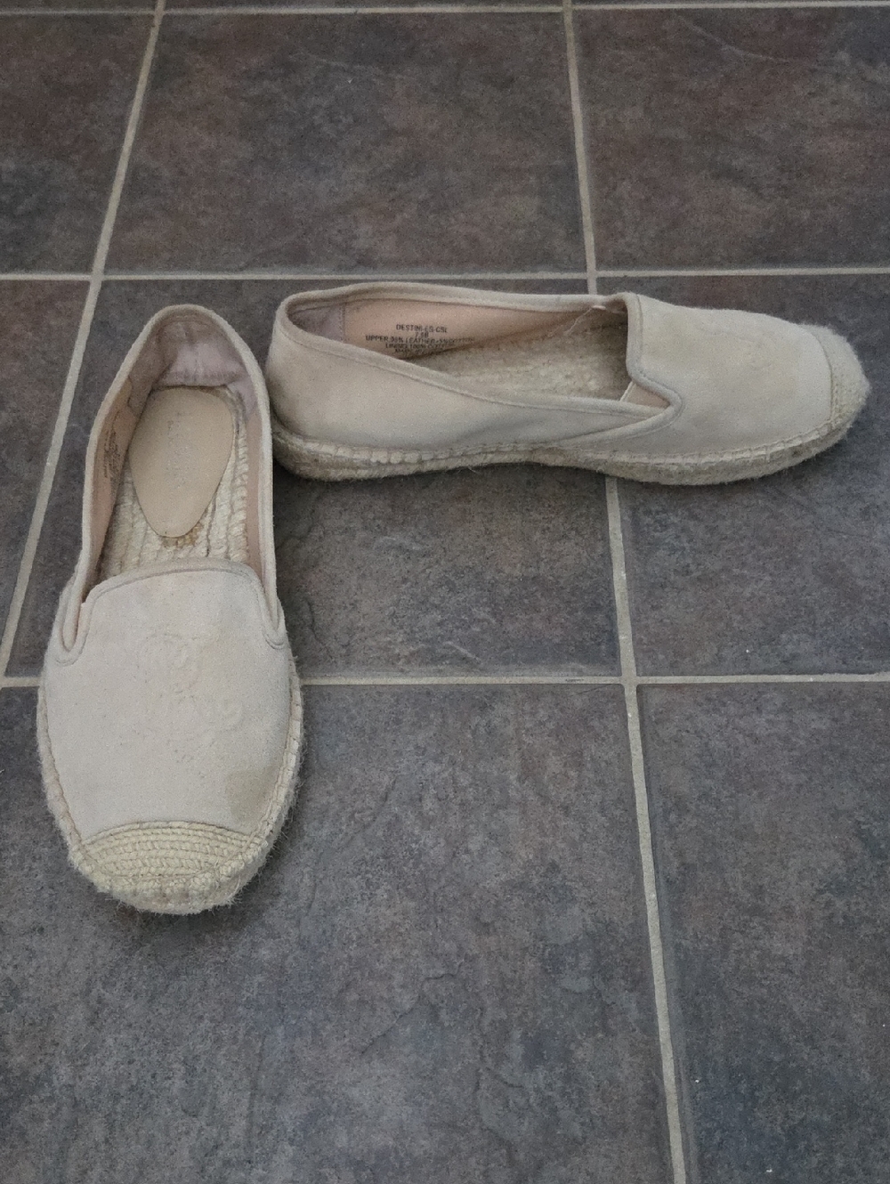 Lauren Ralph Lauren Cream Suede Monogram Slip-On Espadrilles